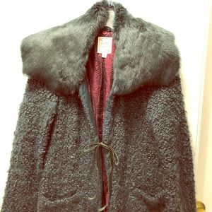 Nanette Lepore fur collared green sweater